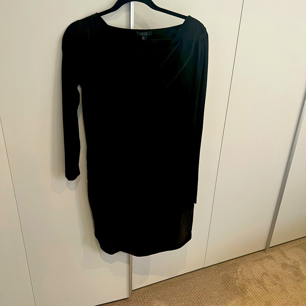 Cos black above knee length dress with scoop neck effect